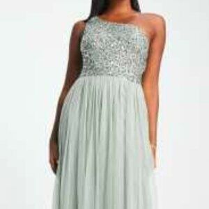 ASOS Maya One Shoulder Maxi Gown Sage Green Size 12